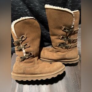 BearPaw Brown Suede Winter Boots with Buckle Accents